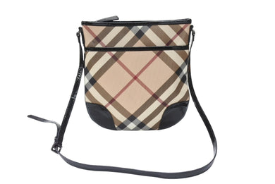 BURBERRY バーバリー ショルダーバッグ チェック柄 ベージュ ブラック 黒 パテントレザー 3800998 美品 中古 4b005310