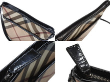 画像をギャラリービューアに読み込む, BURBERRY バーバリー ショルダーバッグ チェック柄 ベージュ ブラック 黒 パテントレザー 3800998 美品 中古 4b005310