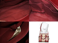 画像をギャラリービューアに読み込む, BURBERRY バーバリー ノバチェック 2WAY ハンドバッグ ベージュ レッド PVC レザー 3903157 ゴールド金具 美品 中古 4b005313