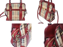 画像をギャラリービューアに読み込む, BURBERRY バーバリー ノバチェック 2WAY ハンドバッグ ベージュ レッド PVC レザー 3903157 ゴールド金具 美品 中古 4b005313