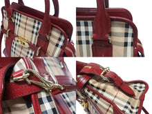 画像をギャラリービューアに読み込む, BURBERRY バーバリー ノバチェック 2WAY ハンドバッグ ベージュ レッド PVC レザー 3903157 ゴールド金具 美品 中古 4b005313