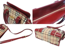 画像をギャラリービューアに読み込む, BURBERRY バーバリー ノバチェック 2WAY ハンドバッグ ベージュ レッド PVC レザー 3903157 ゴールド金具 美品 中古 4b005313