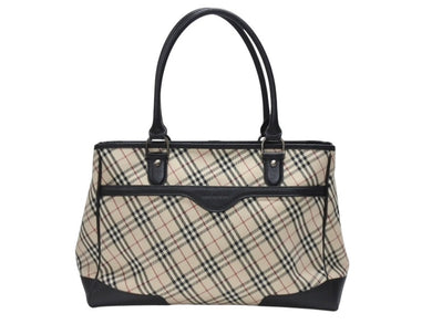 BURBERRY バーバリー ハンドバッグ トートバッグ ノバチェック レザー キャンバス ベージュ 美品 中古 4b005315