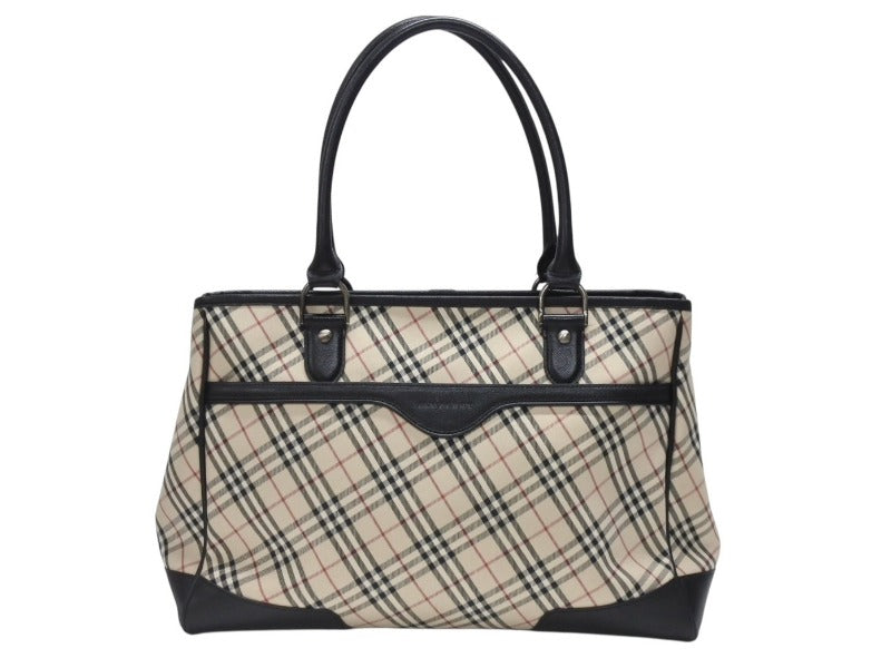 BURBERRY バーバリー ハンドバッグ トートバッグ ノバチェック レザー キャンバス ベージュ 美品 中古 4b005315