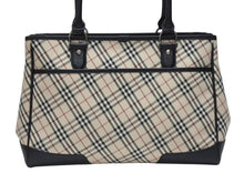 画像をギャラリービューアに読み込む, BURBERRY バーバリー ハンドバッグ トートバッグ ノバチェック レザー キャンバス ベージュ 美品 中古 4b005315