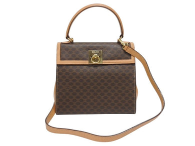 CELINE セリーヌ ハンドバッグ ショルダーバッグ 2WAY M 14 マカダム柄 PVC レザー ブラウン ゴールド金具 美品 中古 4b005319