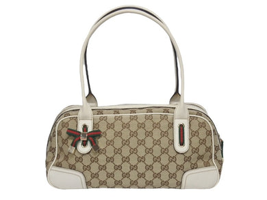 GUCCI グッチ ミニボストンバッグ ハンドバッグ 161720 486628 GGキャンバス レザー ベージュ ホワイト 美品 中古 4b005323