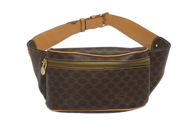 CELINE セリーヌ マカダム ウエストバッグ ボディバッグ M12 イタリア製 PVC レザー ブラウン ゴールド金具 美品 中古 4b005325