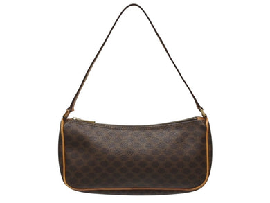 CELINE セリーヌ ワンショルダーバッグ ホーボー ミニハンドバッグ アクセサリーポーチ マカダム柄 ブラウン 美品 中古 4b005330