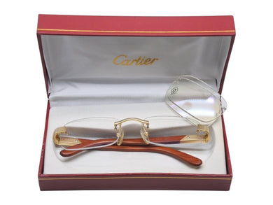 CARTIER カルティエ ウッドテンプル リムレスメガネ T8100433 ブラウン ウッド GP ゴールド金具 美品 中古 4b005371