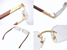 画像をギャラリービューアに読み込む, CARTIER カルティエ ウッドテンプル リムレスメガネ T8100433 ブラウン ウッド GP ゴールド金具 美品 中古 4b005371