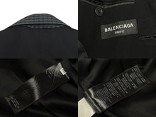 Load image into Gallery viewer, BALENCIAGA バレンシアガ 21SS テーラードジャケット 658941 サイズXXS ブラック グリーン チェック柄 ラペル切替 美品 中古 4b005374