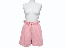 画像をギャラリービューアに読み込む, 極美品 MIUMIU ミュウミュウ デニムショーツ ショートパンツ MP1565 1Z7Y サイズ38 ピンク ロゴプリント 中古 4b005384
