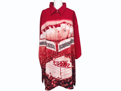 roca wear ロカウェア オープンシャツ 初期 半袖シャツ boxing ボクシング jay KOREA製 ポリエステル レッド サイズXL 美品 中古 4b005408