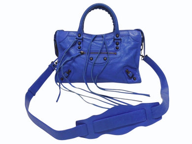 BALENCIAGA バレンシアガ クラシックシティ ショルダーバッグ 431621 4313 Z 56800 ブルー アンティークゴールド金具 美品 中古 4b005424