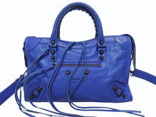Load image into Gallery viewer, BALENCIAGA バレンシアガ クラシックシティ ショルダーバッグ 431621 4313 Z 56800 ブルー アンティークゴールド金具 美品 中古 4b005424