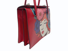 Load image into Gallery viewer, PRADA プラダ プリント sac a main en cuir ショルダーバッグ ハンドバッグ サフィアーノレザー レッド シルバー金具 美品 中古 4b005466