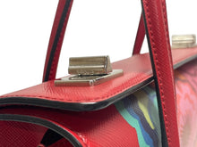 Load image into Gallery viewer, PRADA プラダ プリント sac a main en cuir ショルダーバッグ ハンドバッグ サフィアーノレザー レッド シルバー金具 美品 中古 4b005466