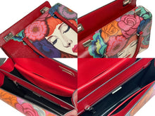 Load image into Gallery viewer, PRADA プラダ プリント sac a main en cuir ショルダーバッグ ハンドバッグ サフィアーノレザー レッド シルバー金具 美品 中古 4b005466