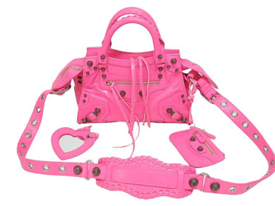 極美品 BALENCIAGA バレンシアガ ネオカゴールxs ショルダーバッグ ハンドバッグ 2way 700940レザー ピンク 中古 4b005478