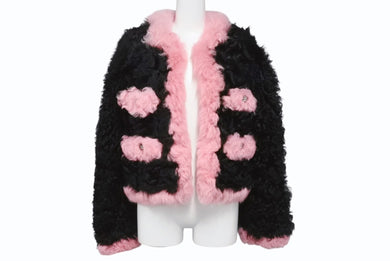 極美品 CHANEL シャネル ラムファージャケット ココマーク 2021 ピンク ブラック サイズ34 P71634C63182 中古 4b005543