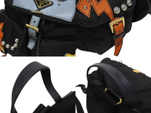 Load image into Gallery viewer, PRADA プラダ リュック テスート ロボット パッチ トライアングルロゴ 1BZ811 ナイロン レザー ブラック マルチカラー 美品 中古 4b005584