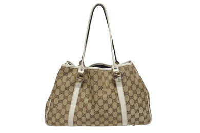 GUCCI グッチ GGキャンバス ハンドバッグ トートバッグ 232957 493492 キャンバス レザー ベージュ ゴールド シルバー金具 美品 中古 4b005594