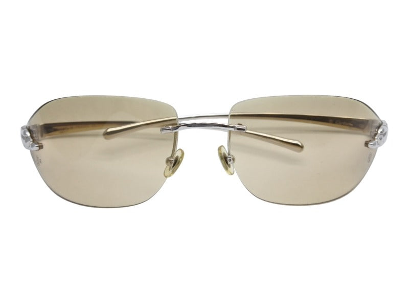 極美品 CARTIER カルティエ メガネ リムレス ブラウン サングラス シルバー金具 メタル プラスチック 中古 4b005631