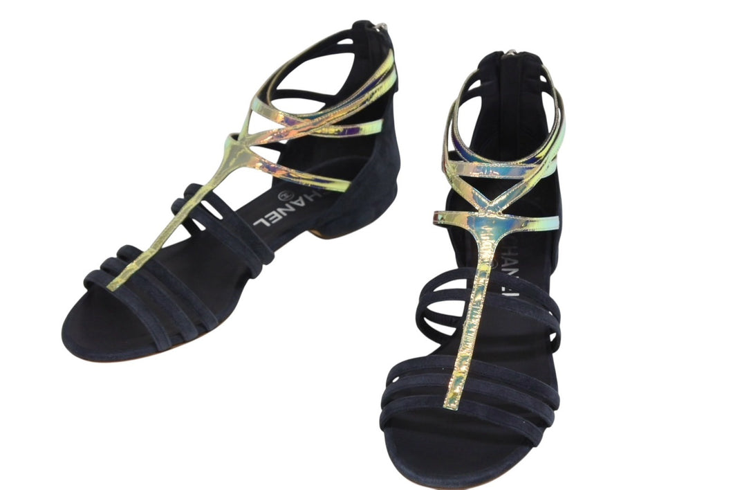 CHANEL シャネル ココマーク スウェード グラディエーターサンダル ストラップサンダル ネイビー サイズ37C 中古 美品 4b005658