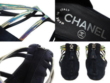 画像をギャラリービューアに読み込む, CHANEL シャネル ココマーク スウェード グラディエーターサンダル ストラップサンダル ネイビー サイズ37C 中古 美品 4b005658