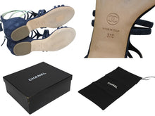 画像をギャラリービューアに読み込む, CHANEL シャネル ココマーク スウェード グラディエーターサンダル ストラップサンダル ネイビー サイズ37C 中古 美品 4b005658