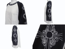 Load image into Gallery viewer, CHROME HEARTS クロムハーツ ラグラン 七分袖Tシャツ サイズM ホワイト ブラック ネックロゴ オールドクロス ホースシュー 良品 中古 4b005660