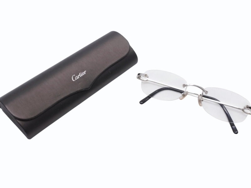 極美品 CARTIER カルティエ メガネ リムレス ブラック サングラス シルバー金具 メタル プラスチック 中古 4b005682