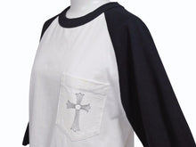 Load image into Gallery viewer, CHROME HEARTS クロムハーツ ラグラン 7部袖Tシャツ サイズS CHクロス セメタリークロス スクロールラベルロゴ 美品 中古 4b005685