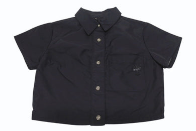 CHROME HEARTS クロムハーツ クロスパッチ付き クロスボールボタン ナイロン半袖シャツ ブラック サイズXS 美品 中古 4b005692