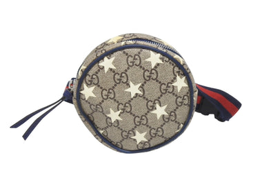 GUCCI グッチ チルドレンズ ラウンド ミニウエストポーチ 502330 GGスプリーム レザー ベージュ シルバー金具 良品 中古 4b005697