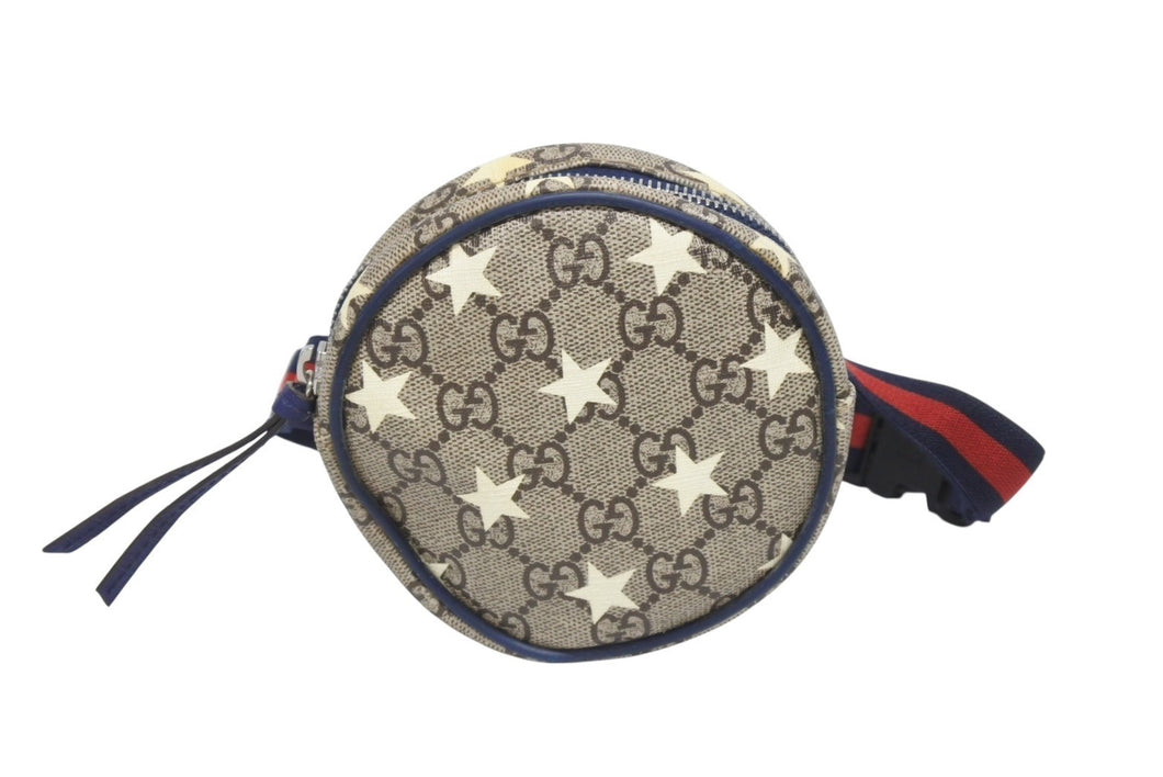GUCCI グッチ チルドレンズ ラウンド ミニウエストポーチ 502330 GGスプリーム レザー ベージュ シルバー金具 良品 中古 4b005697