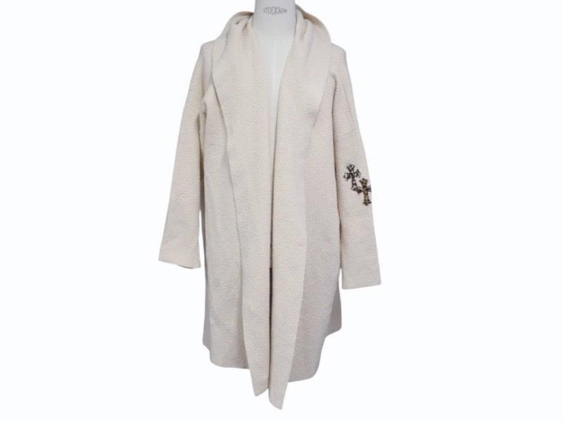 新品未使用 CHROME HEARTS クロムハーツ ガウン ニット カーディガン クロスパッチ レオパード アイボリー 中古 4b005729