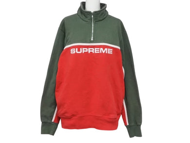 Supreme シュプリーム ハーフジップ スウェット 101837 グリーン レッド コットン サイズM 刺繍 美品 中古 4b005732
