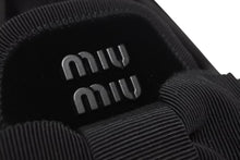 画像をギャラリービューアに読み込む, 極美品 MIUMIU ミュウミュウ 24FW フラットパンプス 5S088E サイズ37 ベルベット レザー ラバー ブラック ロゴプレート 中古 4b005735