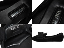 画像をギャラリービューアに読み込む, 極美品 MIUMIU ミュウミュウ 24FW フラットパンプス 5S088E サイズ37 ベルベット レザー ラバー ブラック ロゴプレート 中古 4b005735