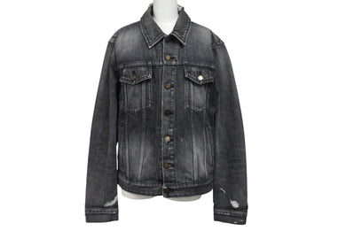 極美品 SAINT LAURENT サンローラン 18AW ウォッシュド デニム ジャケット ブラック コットン ダメージ加工 527407 サイズM 中古 4b005776