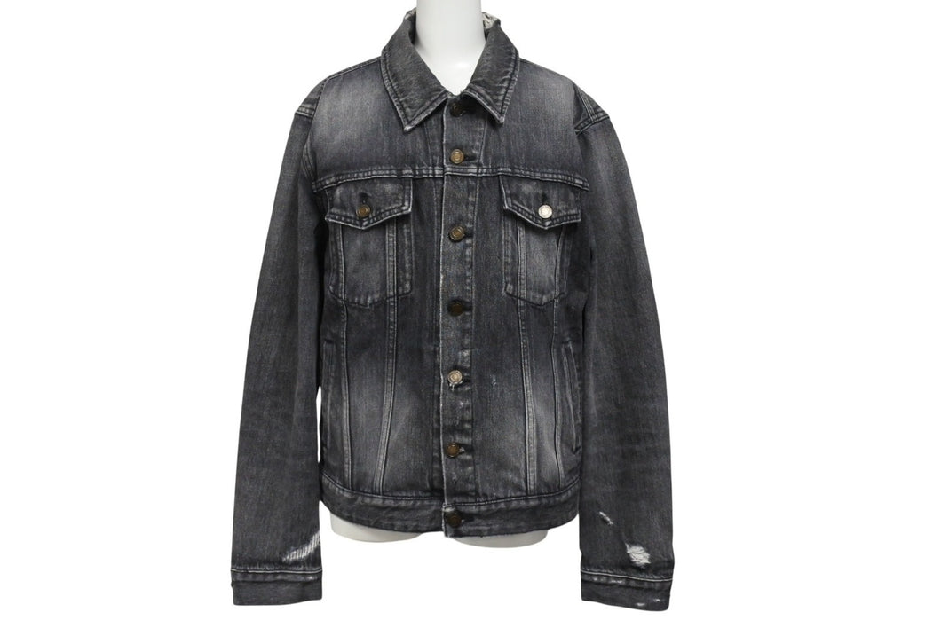 極美品 SAINT LAURENT サンローラン 18AW ウォッシュド デニム ジャケット ブラック コットン ダメージ加工 527407 サイズM 中古 4b005776