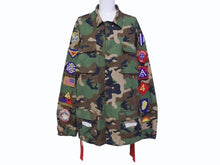 画像をギャラリービューアに読み込む, OFF WHITE オフホワイト Sahariana Jacket カモ柄 デニムジャケット デニムシャツ ワッペン 刺繍 迷彩 サイズS 美品 中古 4b005789