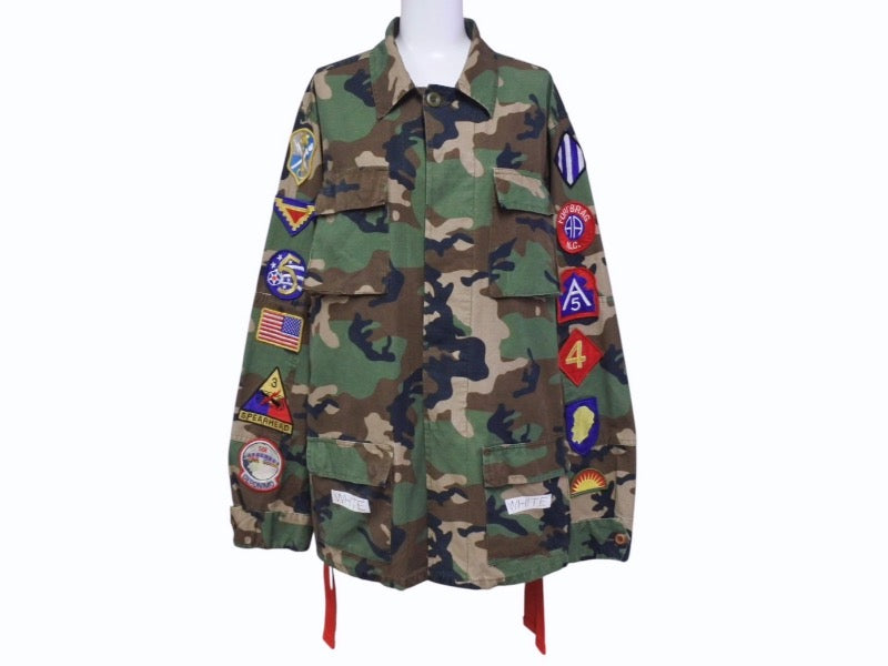 OFF WHITE オフホワイト Sahariana Jacket カモ柄 デニムジャケット デニムシャツ ワッペン 刺繍 迷彩 サイズS 美品 中古 4b005789