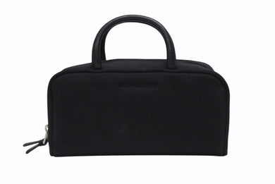 極美品 BURBERRY バーバリー ロゴ 化粧ポーチ ミニハンドバッグ コットン レザー ブラック シルバー金具 中古 4b005795