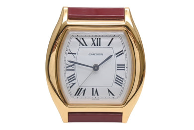 極美品 CARTIER カルティエ Tortue トーチュ 置時計 重量約336.0g 白文字盤 クォーツ ゴールド ボルドー スイス製 中古 4b005829
