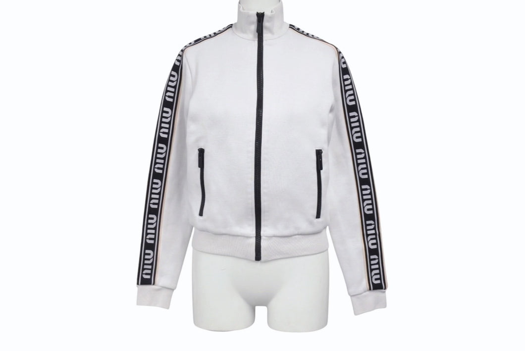 MIUMIU ミュウミュウ 20SS トラックジャケット MJL668 サイズS アームロゴ ライトグレー コットン ポリアミド 美品 中古 4b005831