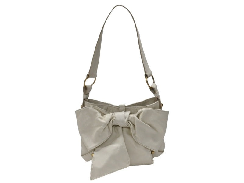 YVES SAINT LAURENT イヴサンローラン リボンバッグ ショルダーバッグ 151215 レザー ホワイト ゴールド金具 美品 中古 4b005837