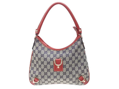 GUCCI グッチ ワンショルダーバッグ ハンドバッグ GGキャンバス レザー レッド ブラウン 130738 ゴールド金具 美品 中古 4b005842